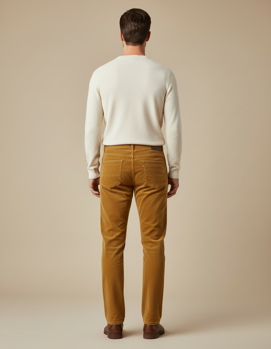 Pantalon Beige Côtelé Droit Homme Décontracté Hiver - Camel Cordé - vue 2