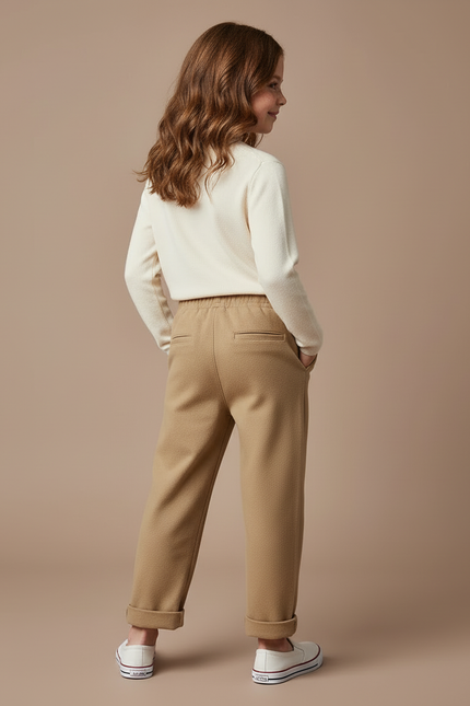 Pantalon Beige Ample Décontracté Enfant Fille Coton - Camel Laine - vue 2