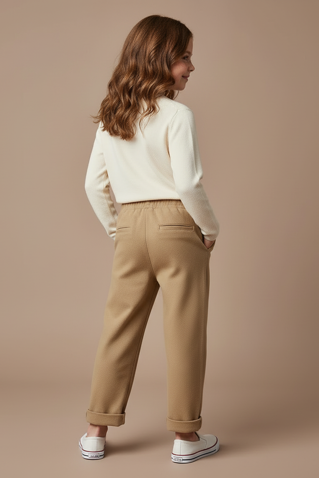 Pantalon Beige Ample Décontracté Enfant Fille Coton - Camel Laine - vue 2
