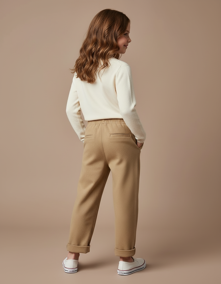 Pantalon Beige Ample Décontracté Enfant Fille Coton - Camel Laine - vue 2