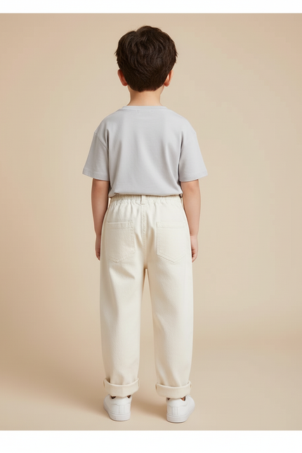 Pantalon Beige Décontracté Brodé Ample Enfant Mignon - Toile - vue 2