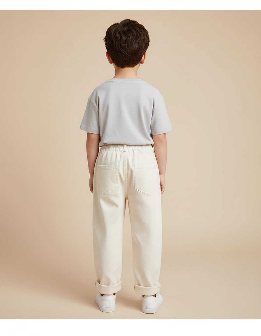 Pantalon Beige Décontracté Brodé Ample Enfant Mignon - Toile - vue 2
