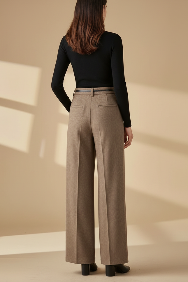 Pantalon Beige Plissé Large Élégant Femme Hiver - Laine - vue 2