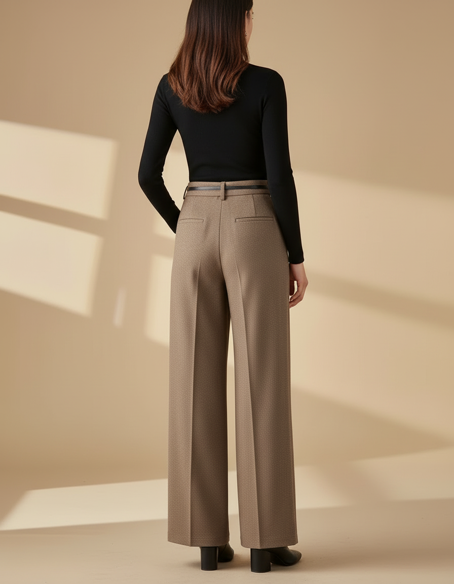 Pantalon Beige Plissé Large Élégant Femme Hiver - Laine - vue 2