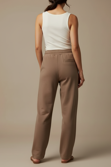 Pantalon Beige Ample Molletonné Décontracté Confortable - Marron - vue 2