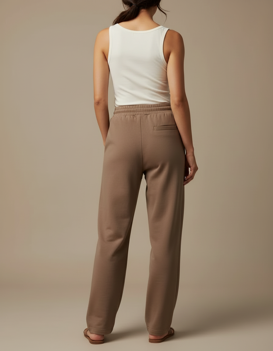 Pantalon Beige Ample Molletonné Décontracté Confortable - Marron - vue 2