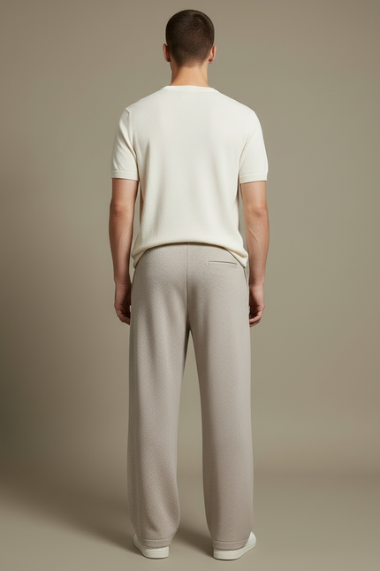 Pantalon Beige Ample Tricoté Laine Droite Homme - Maille - vue 2