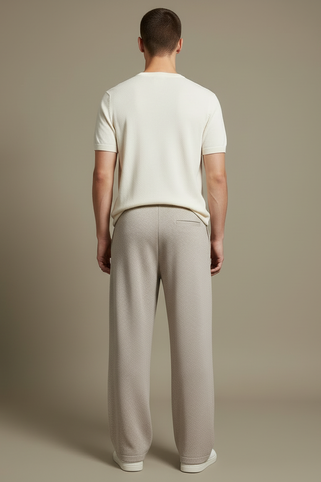 Pantalon Beige Ample Tricoté Laine Droite Homme - Maille - vue 2