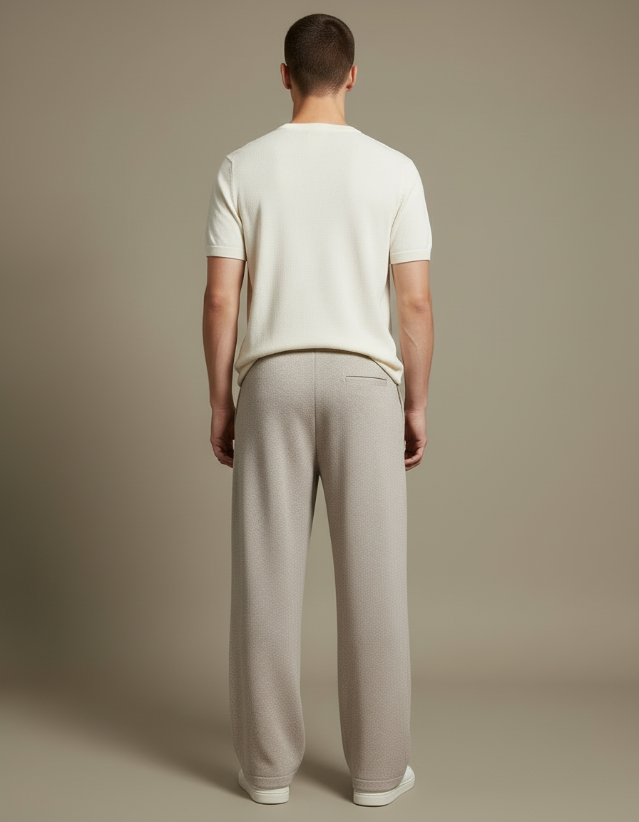 Pantalon Beige Ample Tricoté Laine Droite Homme - Maille - vue 2