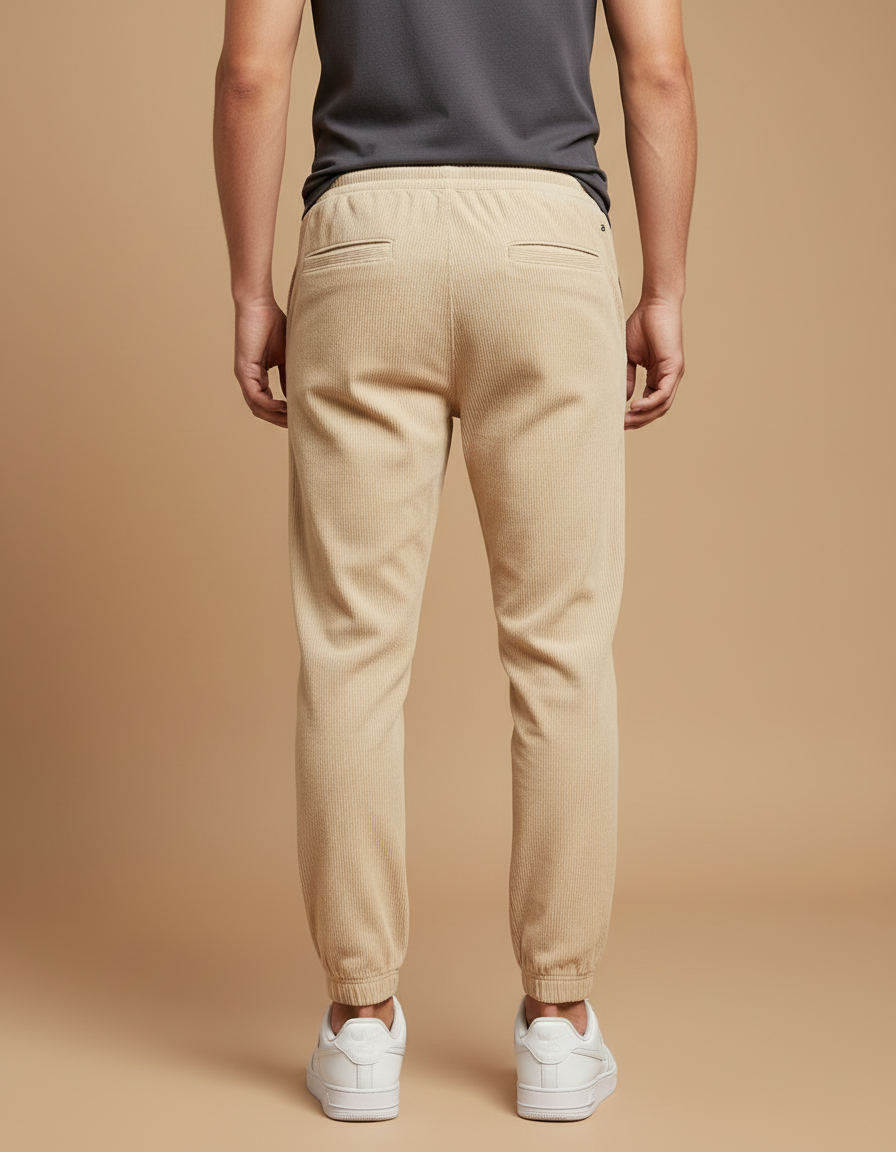 Pantalon Beige Côtelé Homme Décontracté Cordon Élastique - Cordé - vue 2