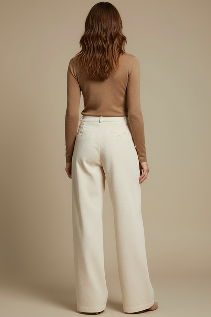 Pantalon Beige Côtelé Ample Décontracté Fluide Chic - Cordé - vue 2