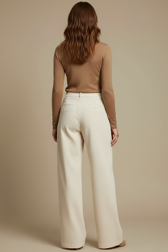 Pantalon Beige Côtelé Ample Décontracté Fluide Chic - Cordé - vue 2