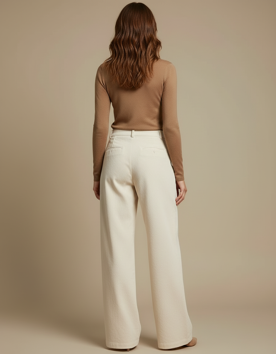 Pantalon Beige Côtelé Ample Décontracté Fluide Chic - Cordé - vue 2