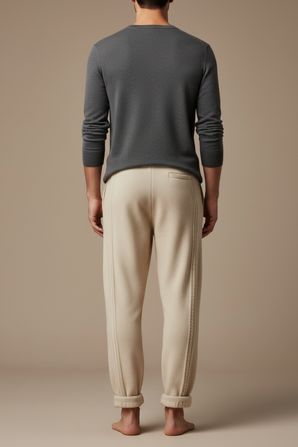 Pantalon Beige Tricoté Câblé Confortable Homme Décontracté - Maille - vue 2