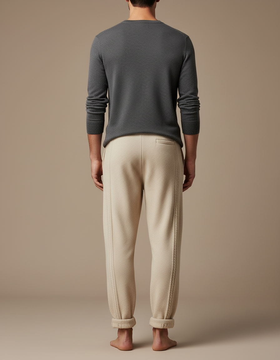 Pantalon Beige Tricoté Câblé Confortable Homme Décontracté - Maille - vue 2