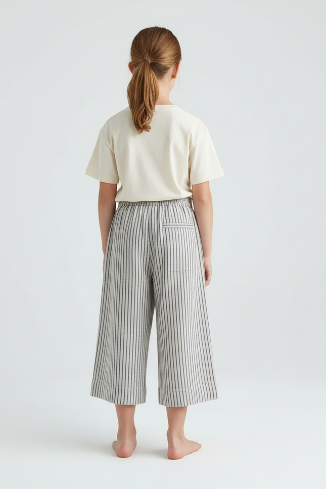 Pantalon Beige Rayé Ample Coton Lin Enfant - vue 2