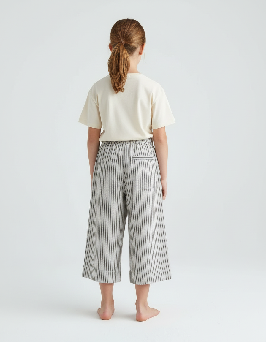 Pantalon Beige Rayé Ample Coton Lin Enfant - vue 2
