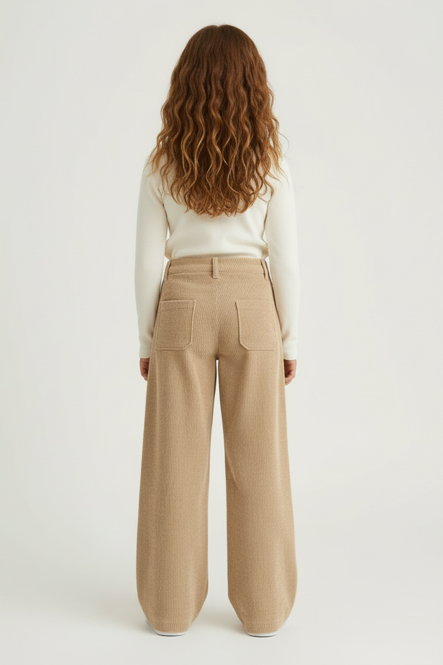 Pantalon Beige Côtelé Ample Décontracté Enfant Poches - Cordé - vue 2
