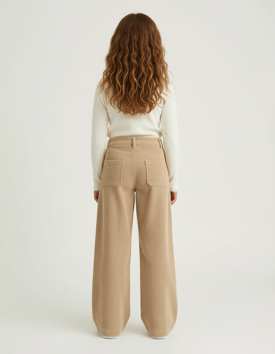 Pantalon Beige Côtelé Ample Décontracté Enfant Poches - Cordé - vue 2