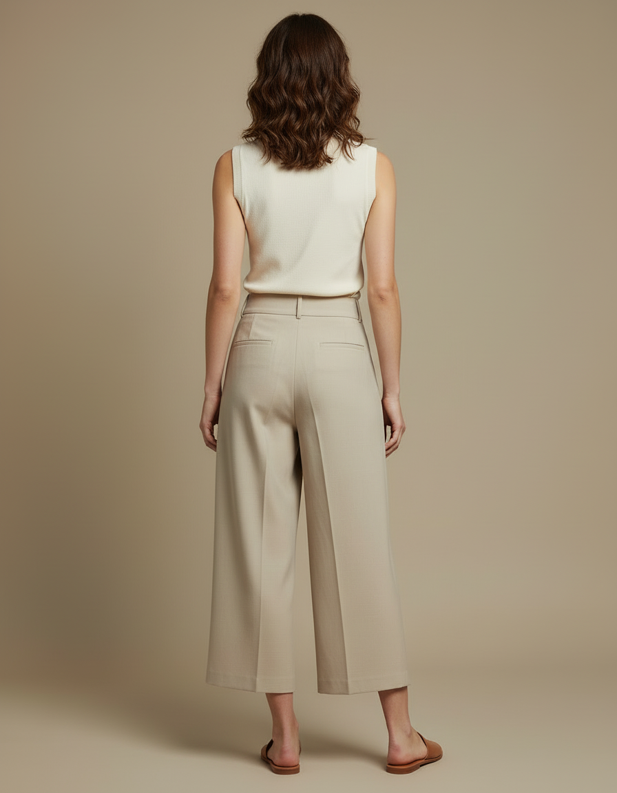 Pantalon Beige Large Plissé Élégant Décontracté Femme - Gabardine - vue 2