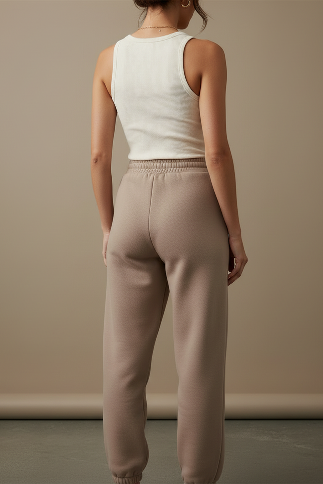 Pantalon Beige Molletonné Ample Confortable Décontracté - vue 2