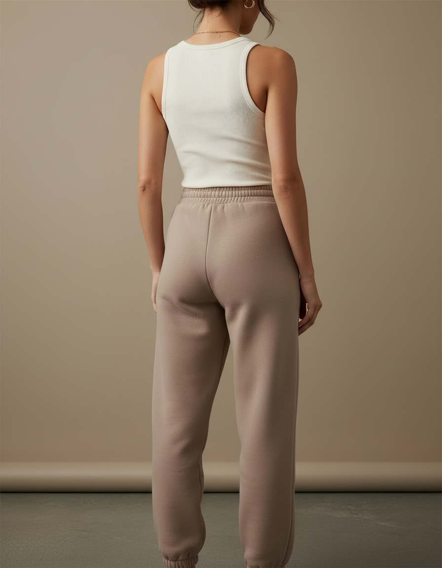 Pantalon Beige Molletonné Ample Confortable Décontracté - vue 2