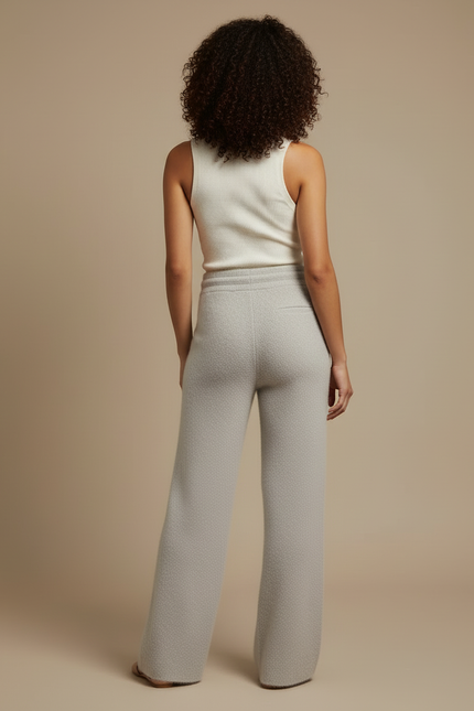 Pantalon Beige Ample Tricoté Doux Confortable Femme - Gris Maille - vue 2