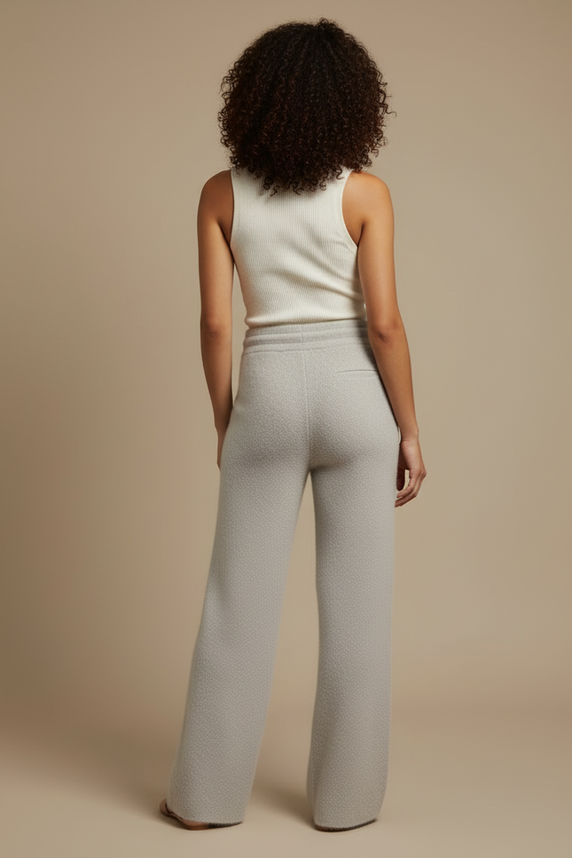 Pantalon Beige Ample Tricoté Doux Confortable Femme - Gris Maille - vue 2