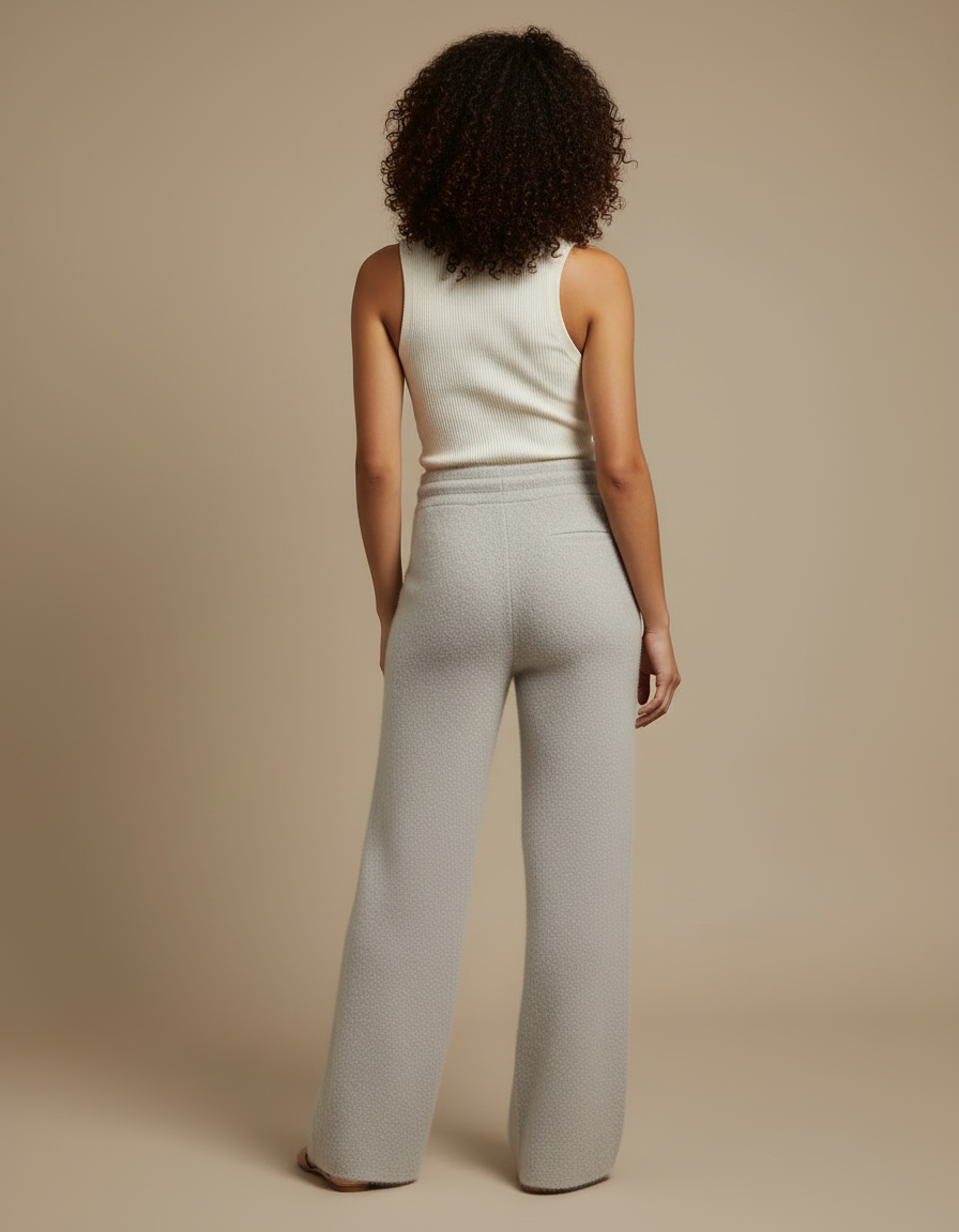 Pantalon Beige Ample Tricoté Doux Confortable Femme - Gris Maille - vue 2