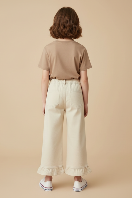 Pantalon Beige Ample Brodé Volants Enfant Coton - vue 2