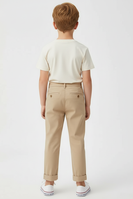 Pantalon Beige Droit Coton Élégant Garçon Pli - vue 2