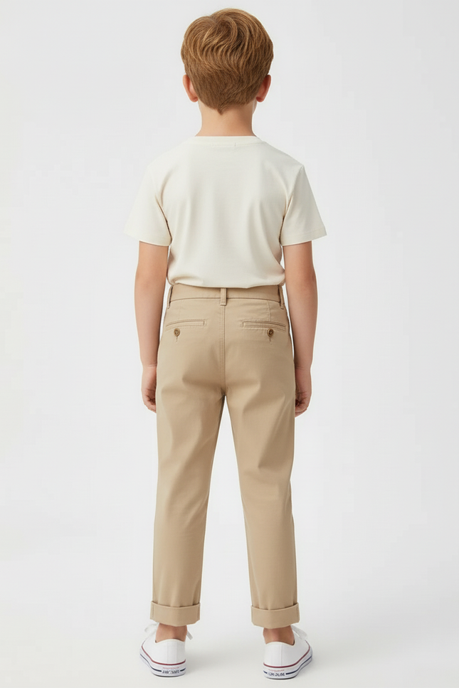 Pantalon Beige Droit Coton Élégant Garçon Pli - vue 2