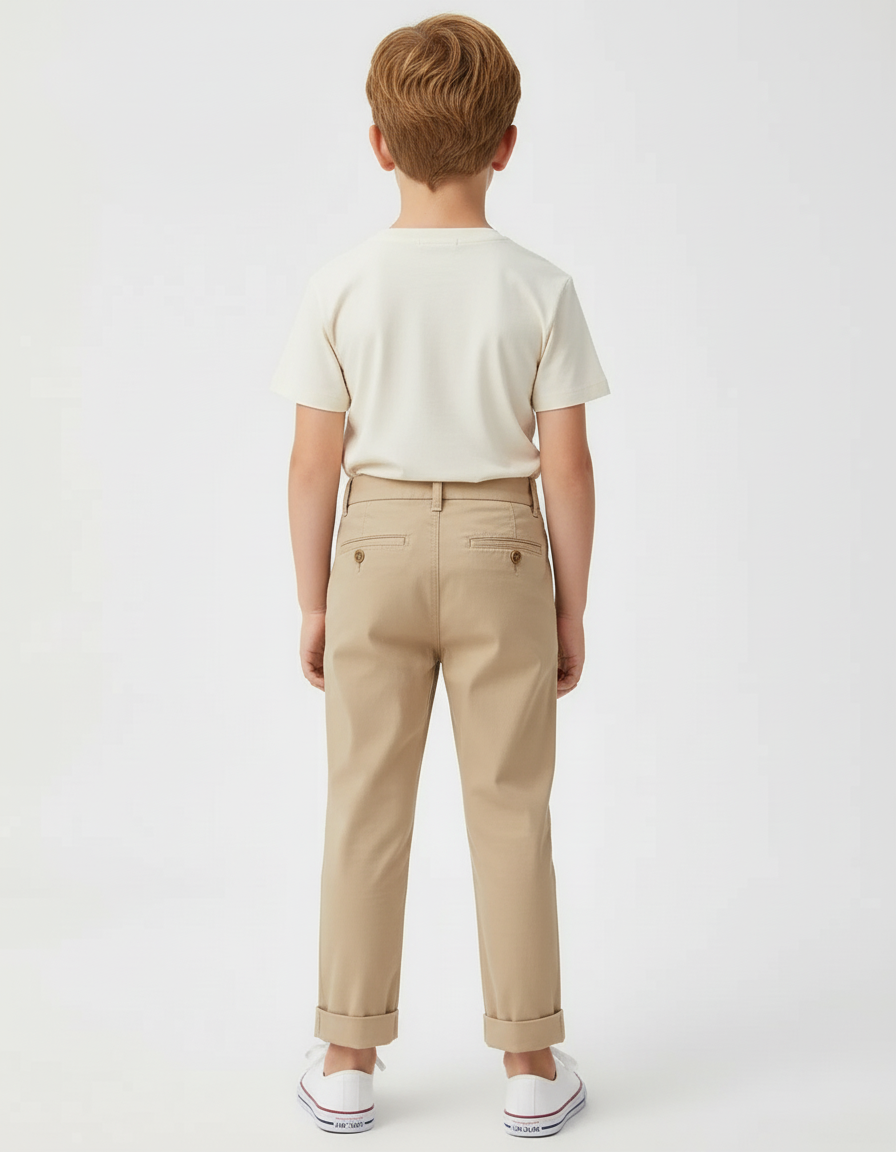 Pantalon Beige Droit Coton Élégant Garçon Pli - vue 2