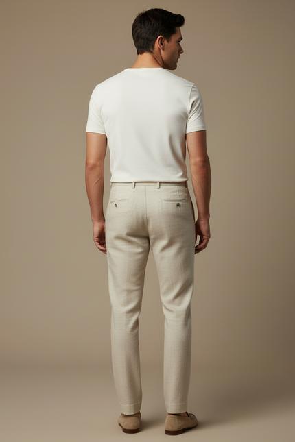 Pantalon Beige Homme Droit Élégant Lin Slim - vue 2