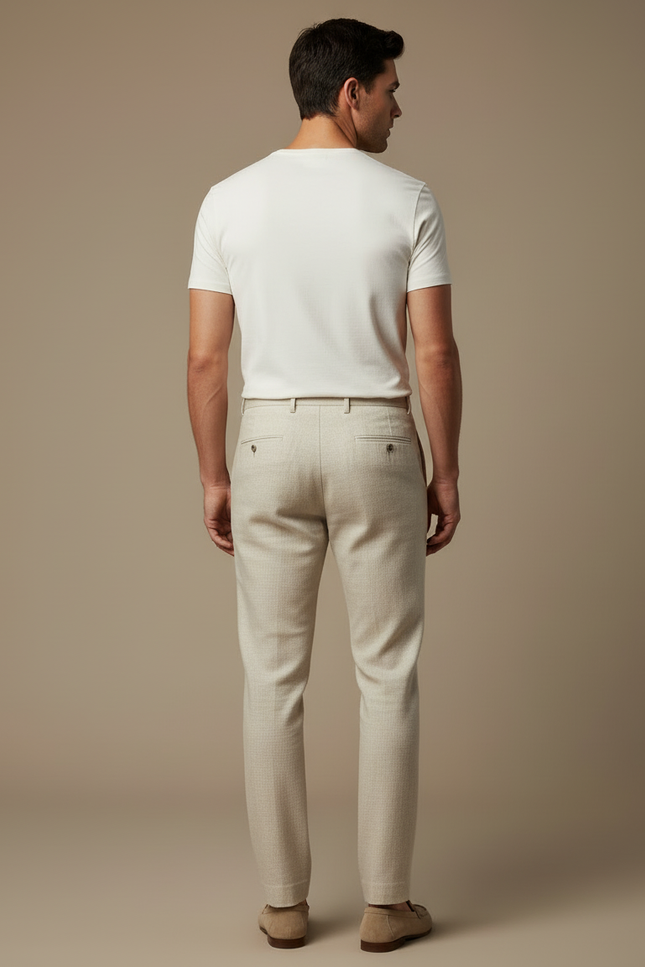 Pantalon Beige Homme Droit Élégant Lin Slim - vue 2