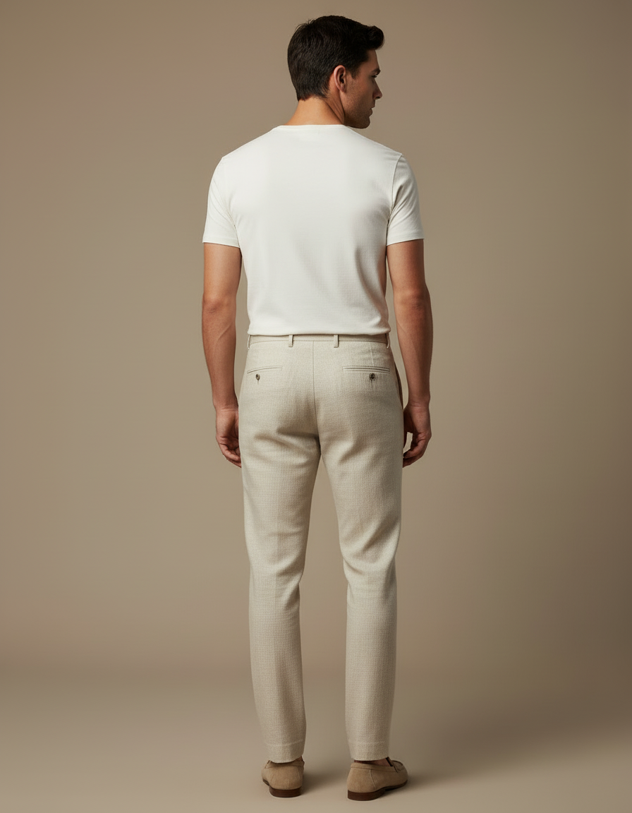 Pantalon Beige Homme Droit Élégant Lin Slim - vue 2