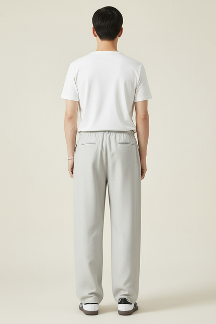 Pantalon Beige Ample Lin Coton Décontracté Homme - vue 2
