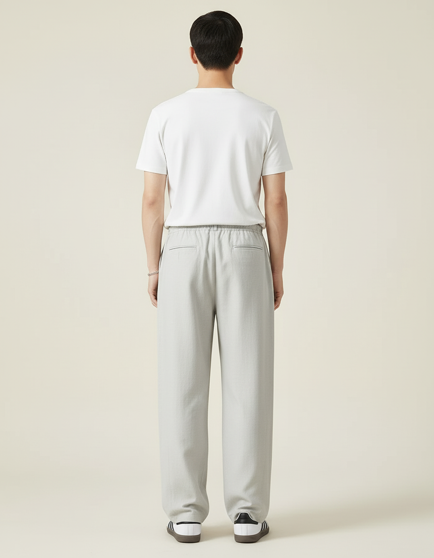 Pantalon Beige Ample Lin Coton Décontracté Homme - vue 2