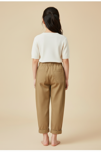 Pantalon Beige Cargo Ample Enfant Coton - Kaki - vue 2