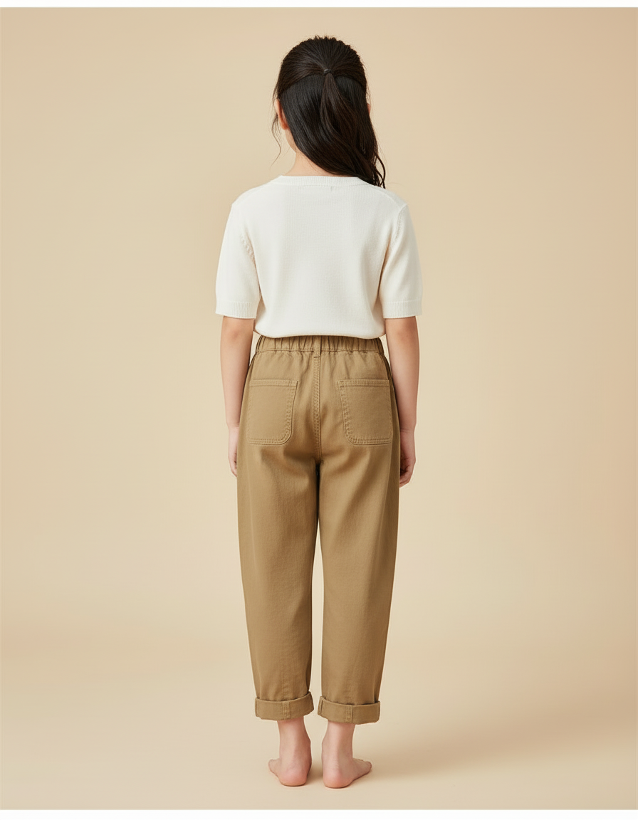 Pantalon Beige Cargo Ample Enfant Coton - Kaki - vue 2