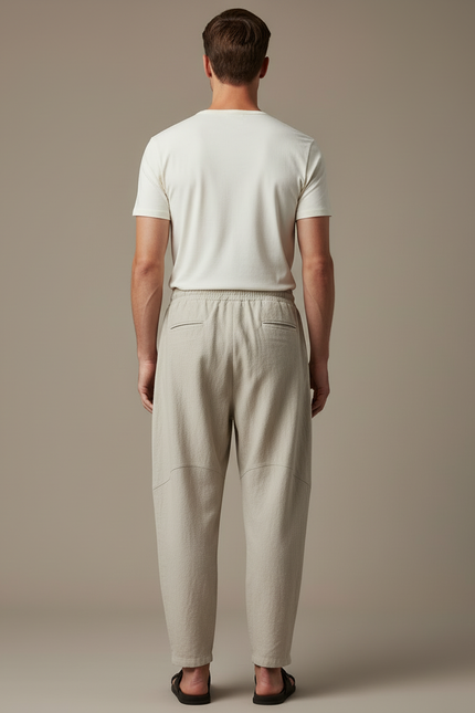 Pantalon Beige Ample, Décontracté, Lin, Homme, Été - vue 2