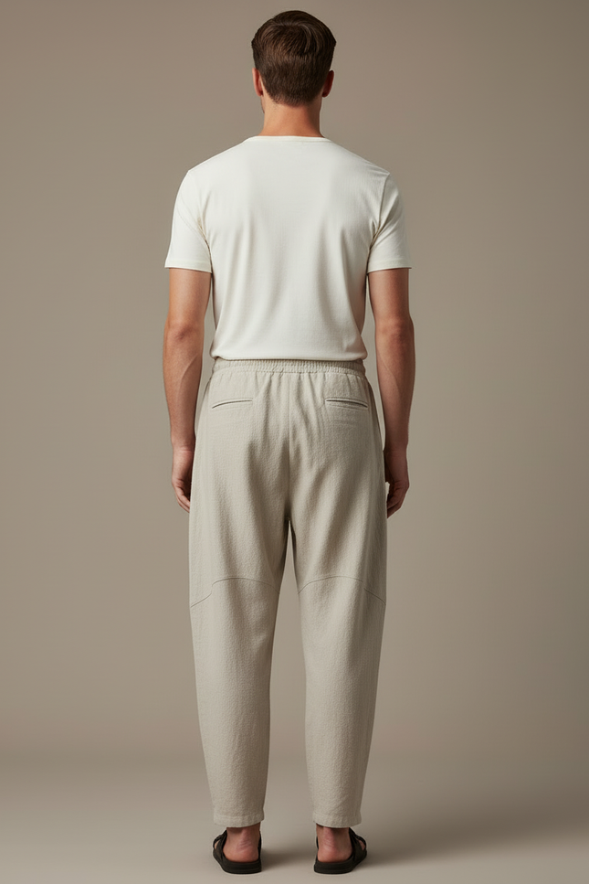 Pantalon Beige Ample, Décontracté, Lin, Homme, Été - vue 2