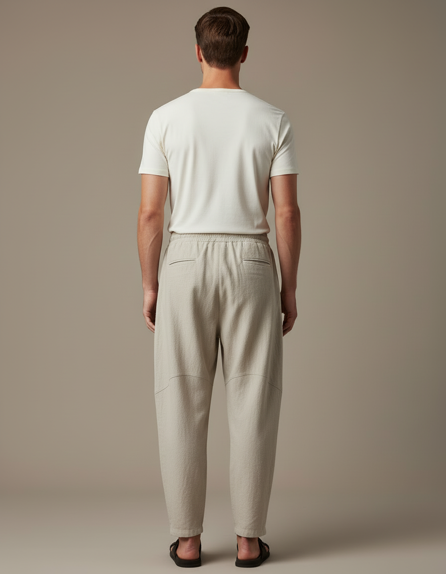 Pantalon Beige Ample, Décontracté, Lin, Homme, Été - vue 2