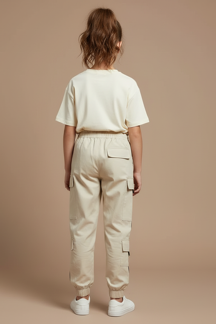 Pantalon Beige Cargo Ample Décontracté Fille - Toile - vue 2