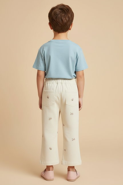 Pantalon Beige Fleuri Ample Coton Enfant Doux - Molleton - vue 2