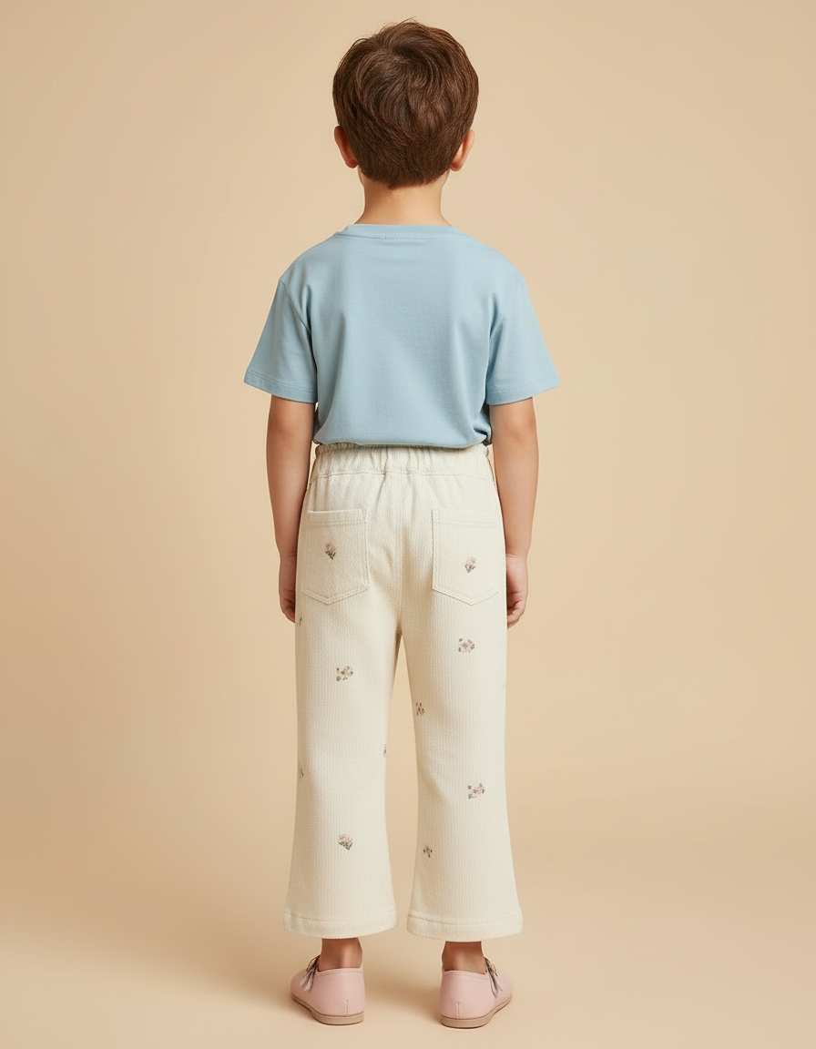 Pantalon Beige Fleuri Ample Coton Enfant Doux - Molleton - vue 2