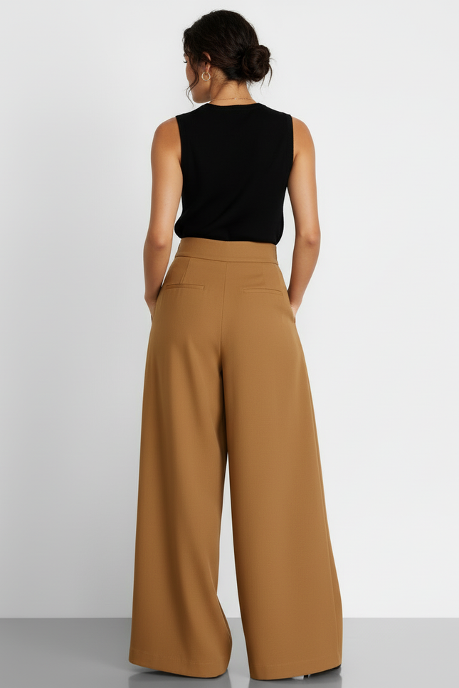 Pantalon Beige Patte D'éléphant - Camel Polyester - vue 2