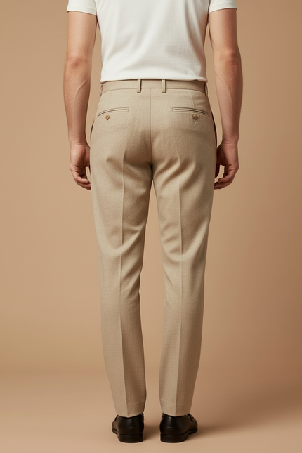 Pantalon Beige Homme Plissé Droit Élégant Business - Gabardine - vue 2