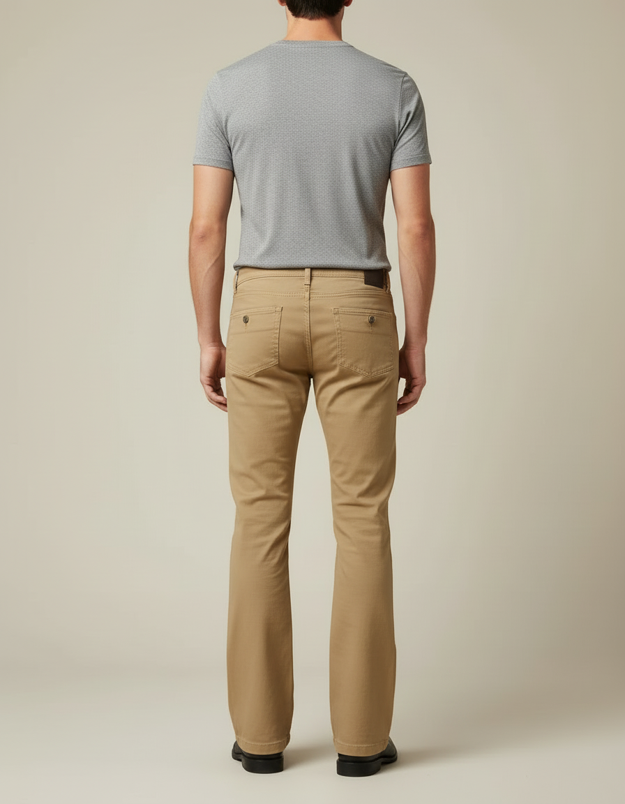 Pantalon Beige Élastique Homme Coupe Évasée Rétro - Coton - vue 2