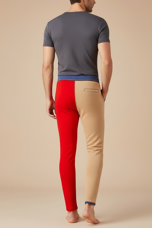 Pantalon Beige Bicolore Thermique Confortable Hiver Homme - Multicolore Maille - vue 2